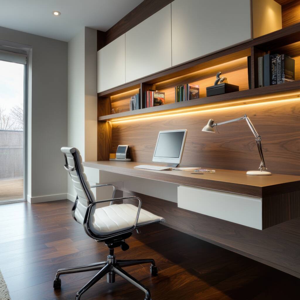 Modern home office with built-in desk